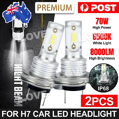 H7 Car LED Headlight 70W 8000LM Globes Bulbs Kit 6500K Xenon White Beam Lamps AU • $15.95