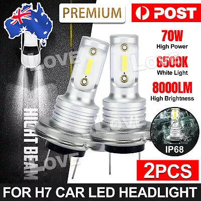 H7 Car LED Headlight 70W 8000LM Globes Bulbs Kit 6500K Xenon White Beam Lamps AU • $13.45