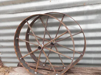 2) 24   Steel Ornamental Iron Garden Wagon Wheel Western Rustic Art Cannon Cart • $125
