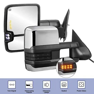 Pair Power Heated Tow Mirrors For 07-13 GMC Sierra Chevy Silverado W/Led Signal • $123.95