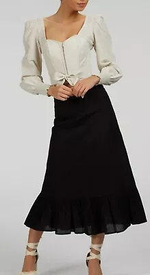 Corset Story Black Linen Midi Ruffle Hem Skirt Size 12 UK • £33.25