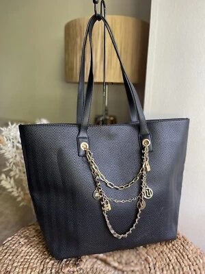£25 • Buy River Island Black Textured Faux Leather Tote Bag Handbag
