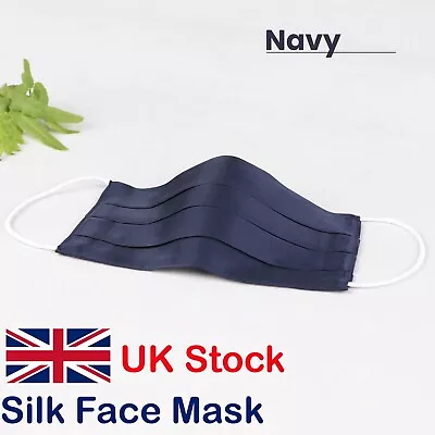 Silk Face Mask Reusable Luxury Washable Breathable Unisex Virus Protec Navy Blue • £3.49