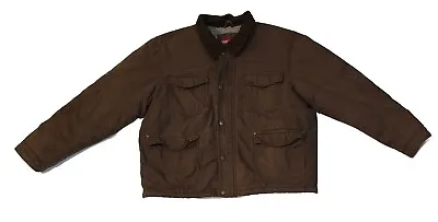 Mens Wrangler Jacket Coat Sherpa Lined Pockets Work Size Large Color Brown  • $24.99