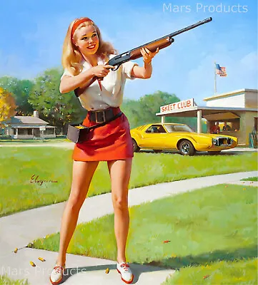 Elvgren 1974 PinUp Girl  Skeet Club  Trap Shooting Poster 16x18 • $11.95