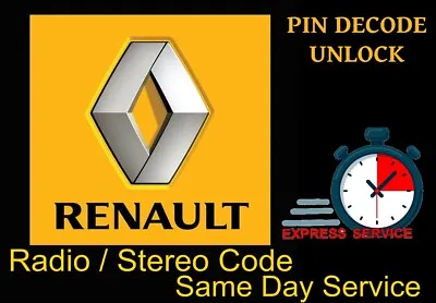 Renault Radio Code INSTANT UNLOCK CODE DECODE Megane Scenic Laguna Clio Twingo • £0.99