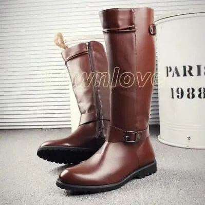 Mens Knee High Equestrian Boots Zipper Riding Military Pu Leather Shoes Size • $45.17