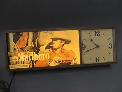 Vintage Marlboro Man Cowboy Country Lighted Clock Sign Philip Morris • $139.99