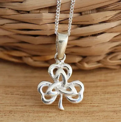 Solid 925 Sterling Silver Irish Shamrock Trinity Knot 3-Leaf Clover Celtic Charm • $16.14