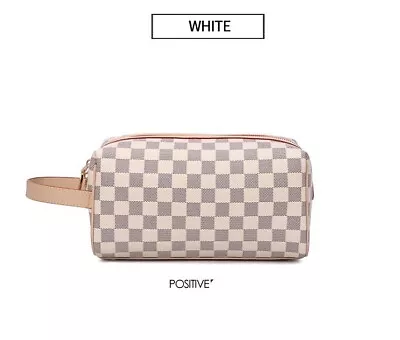 White Checkered Cosmetic Bag Travel Toiletry Organizer For Both Men And Women. • $12.87