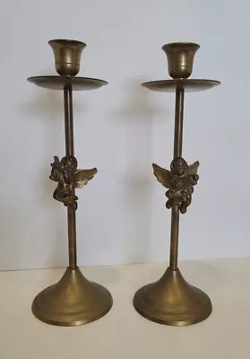 10  Vintage Cherub Angels Face Brass Candle Stick Holders Flute Set Of 2 India • $26.95