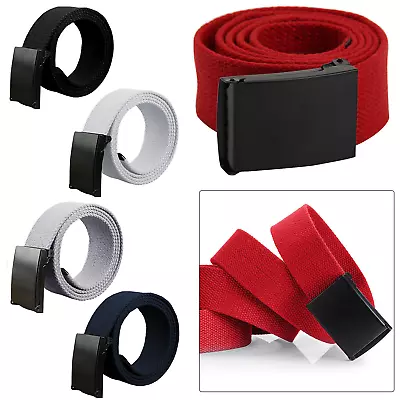 Mens Women Unisex Canvas Webbing Belt Regular Big Size Black Buckle Army Belts • £4.19