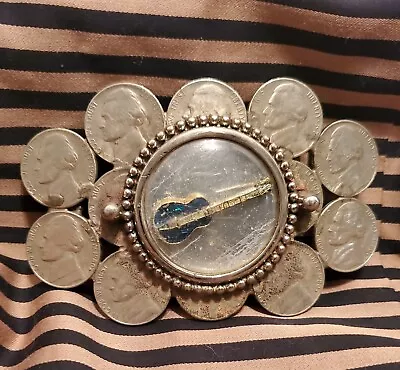 Vintage Hand Made Nickel Guitar Belt Buckle With 1970 80s Dates  • $19.89