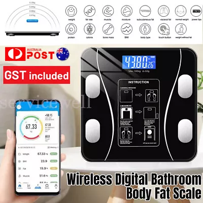 Wireless Digital Bathroom Body Fat Scale 180KG Bluetooth Scales Weight BMI Water • $24.18