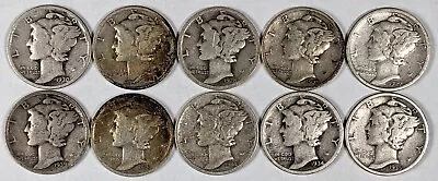 Mercury Silver Dimes 10 Different Dates • $16.50