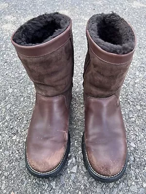 Ugg Australia Brooks Boots Women's Size 7 Brown Leather Shearling Lined SN 5381 • $39.99