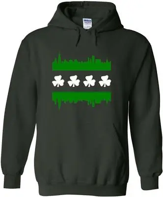 Chicago Skyline Irish Applique Sweatshirt Pullover Forest Green • $39.99