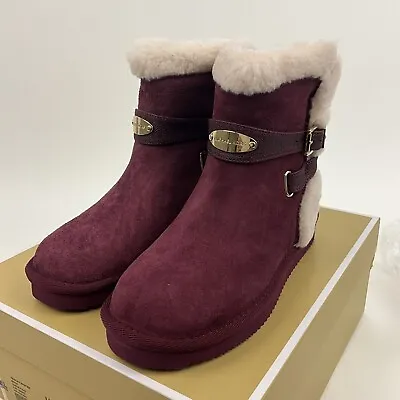 Michael Kors Women’s US Size 7 Tracey Winter Boot Merlot Red Suede Fur Lined • $49.99