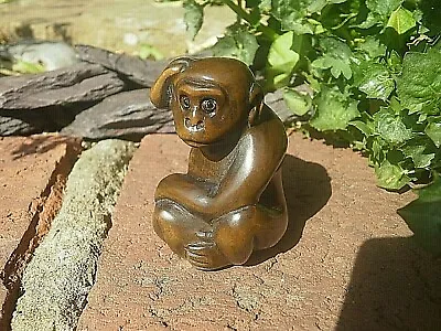 £21.50 • Buy Hand Carved Wood Netsuke Monkey Scratches Head Sitting With Big Peach Figure ..1