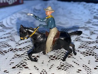 Vintage BRITAINS? Lead Metal Painted COWBOY FIRING A GUN ON HORSE Figure Model • £9.99