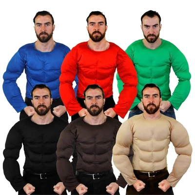 £17.99 • Buy Mens Padded Muscle Chest Top Strongman Shirt Tv Movie Army Fancy Dress Costume