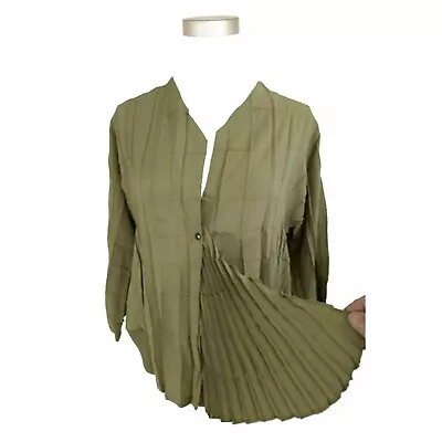 BABETTE SF XS Olive Green Art To Wear Topper Jacket~Three Pleat Patterns PERFECT • $96.75