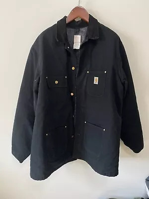 Vintage Carhartt Chore Jacket Blanket Lined Jacket Men Sz 48 Reg Black C01 BLK • $79.97