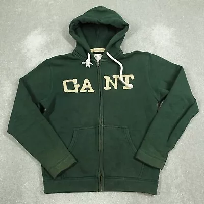 Gant Rugger Mens Jumper Medium Green Full Zip Hood Long Sleeve Spell Out • £14.99