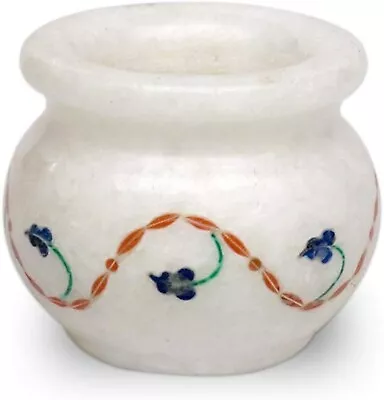 White Marble Flower Pot Antique Pattern Inlay Work Indoor Planter For Office • $141.01