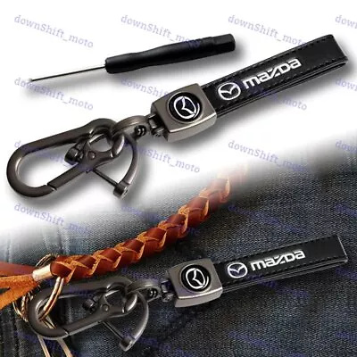 Black Leather Gift Decor Keychain Lanyard Quick Release Key Chain For Mazda New • $13.68