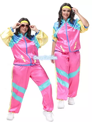 XE11 Retro Neon 80's Height Fashion Tracksuit Shell Suit Party Costume Plus Size • $29.95