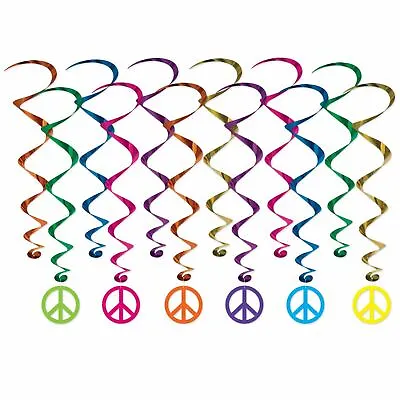 12 X Peace Sign 60's/70's Hippie Hanging Whirls Birthday Party Decoration • £10.22