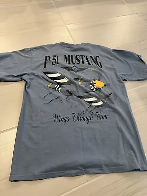 Vintage P-51 Mustang War Airplane T Shirt  90's Size L Wings Through Time • $12.99