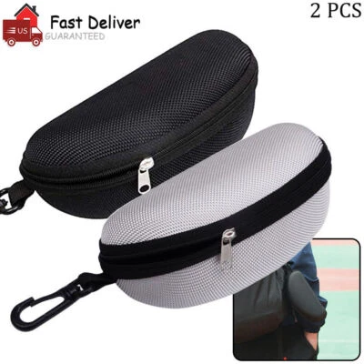 $6.98 • Buy 2PCS Portable Sunglasses Eyeglasses Case Zipper Hard Shell Box With Clip Black