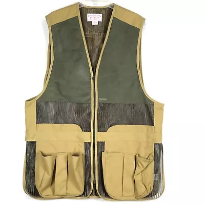 Vintage USA Filson Full Zip Shooting Vest Mesh Pockets Adjustable Tan Mens L • $150