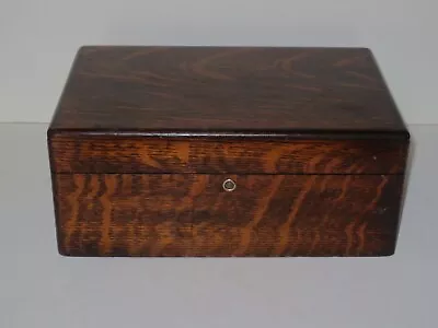 Antique Tiger Oak Wooden Tea Or Tobacco Chest Box W Galvanized Tin Inset Liner • $140