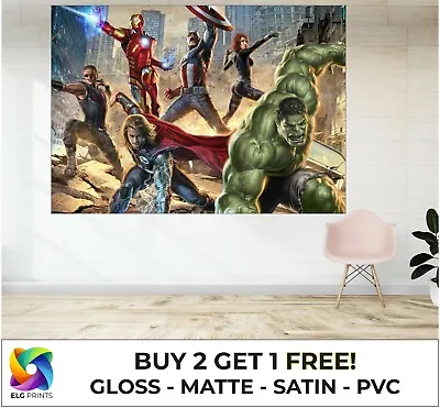 Marvel Avengers Hulk Thor Iron Man Large Poster Art Print Gift Multiple Sizes • £4