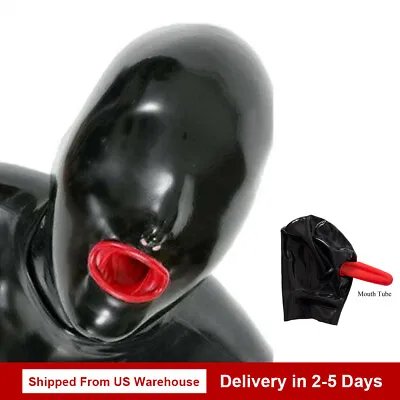 Latex Hood With Inner Red Mouth Condom Only Open Nose Back Zipper Rubber Mask • $49.95