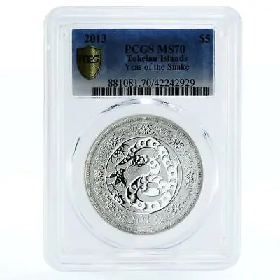 Tokelau 5 Dollars Year Of The Snake MS70 PCGS Silver Coin 2013 • $249.47