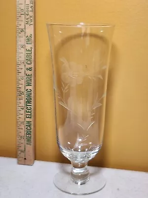£31.43 • Buy Vintage Crystal Etched Floral Centerpiece Vase