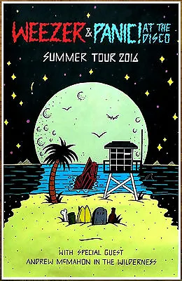 WEEZER | PANIC AT THE DISCO 2016 Summer Tour Ltd Ed New RARE Poster! White Album • $59.82