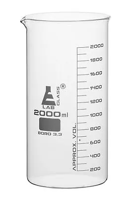 Beaker 2000ml - Tall Form - Graduated - Borosilicate Glass - Eisco Labs • $27.99