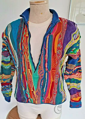 COOGI Vintage Sweater Rainbow Cosby Biggie Small Zipper Zip Pullover S Vtg 1980s • $1486.82