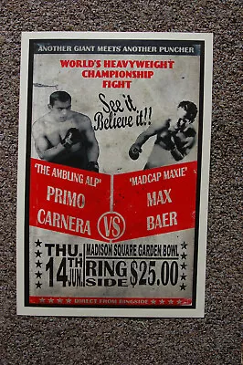 Max Baer  Vs Primo Carne Fight Poster 1934 Madison Square Garden Bowl  • $5