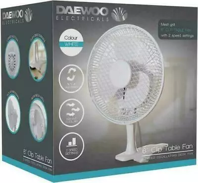 Daewoo 6   Inch Clip Fan 2 Speed Tilts Up Down Instant Cool Air Fan White • £12.25