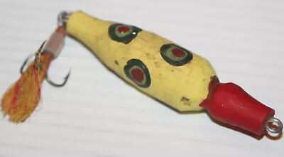 Vintage Antique Wooden Fishing Lure 3.75  - Yellow & Red Night Cast Shakespeare? • $9.99