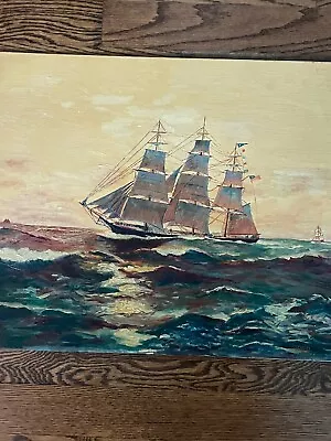 Vintage Oil Painting George J. Stengel Clipper Ship 20” X24” • $199