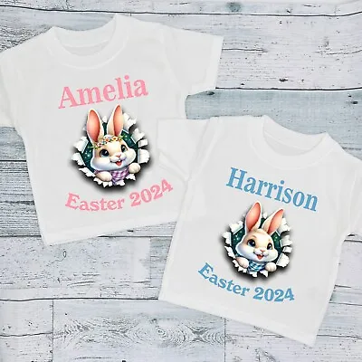 Easter 2024 Personalised Bunny Name Baby Boy Girl Kids Children's T-Shirt Outfit • £8.99