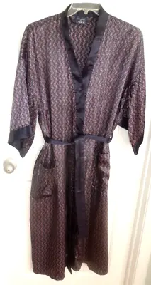 Vintage Silky Satiny Dark Blue State Of Maine Men's Robe Dressing Gown One Size • $29.99