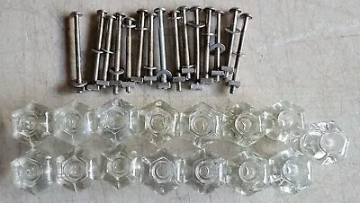 Antique Vtg Matched Set Of 15 Crystal Glass Drawer Pulls 6 Point W/Hardware Nice • $45